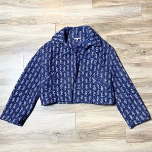 Tularosa Nashville Cropped Jacket Blazer Top Size Women’s XS Navy Blue Print